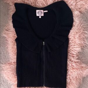 Juicy Couture Elegant Black Ruffle Cardigan, warm, soft-wool & cashmere